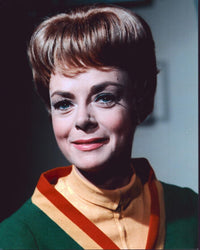 June Lockhart headshot photo print in green sweater, vintage Hollywood charm.