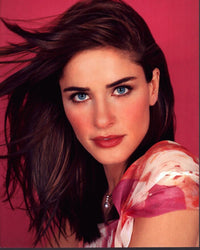 Amanda Peet photo print in pink top, vibrant and stylish.