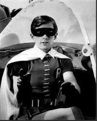 Burt Ward as Robin in black and white photo print.