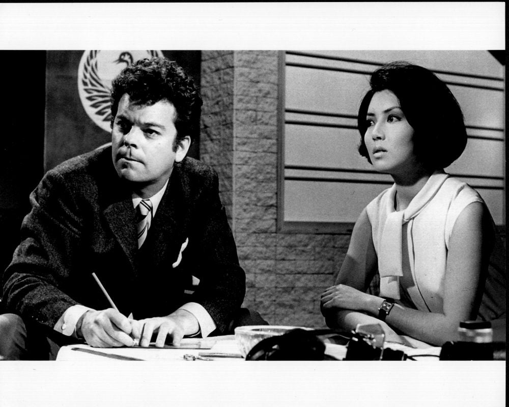 Black and white photo print of Russ Tamblyn and Kumi Mizuno in The War of the Gargantuas