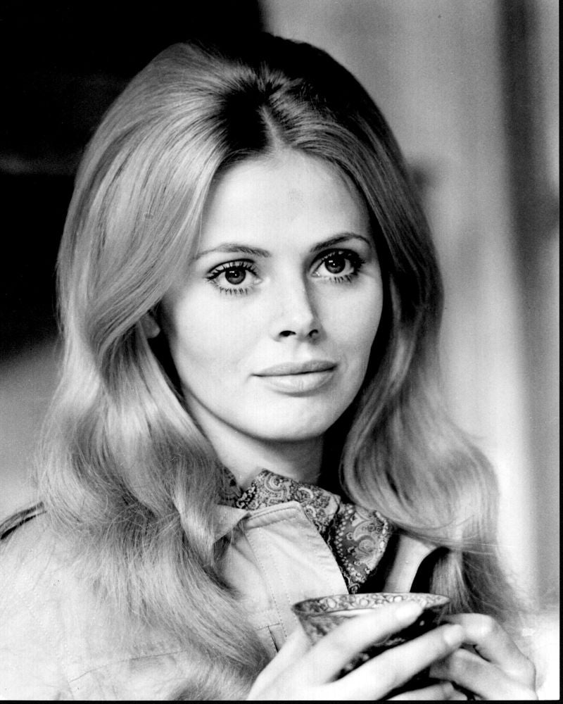 Britt Ekland in jacket and scarf black and white photo print