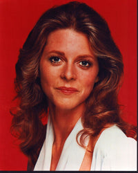 Lindsay Wagner headshot photo print on a red background