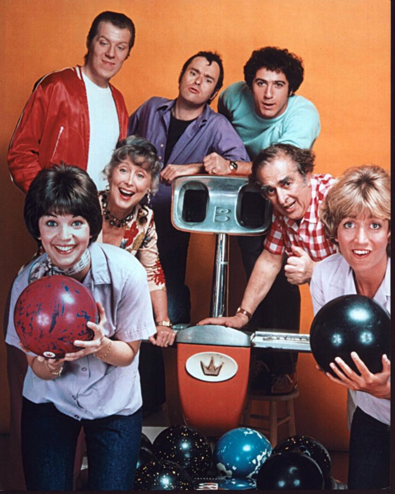 Laverne & Shirley cast bowling photo print showcasing the iconic duo.
