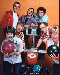 Laverne & Shirley cast bowling photo print showcasing the iconic duo.