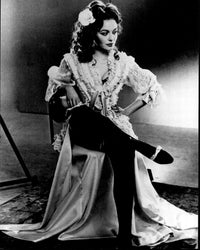 Lesley-Anne Down sitting in costume black and white photo print
