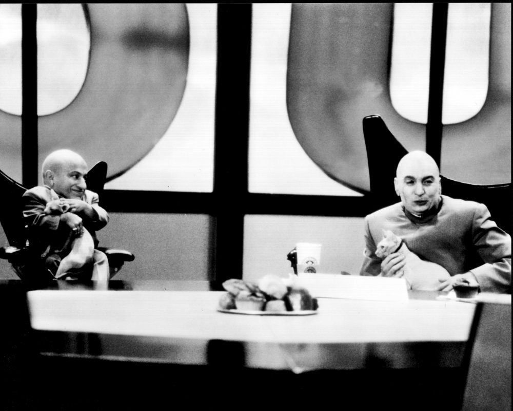 Verne Troyer and Mike Myers Black and White Photo Print from Austin Powers: The Spy Who Shagged Me
