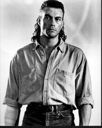 Jean-Claude Van Damme Black and White Photo Print in Denim Shirt