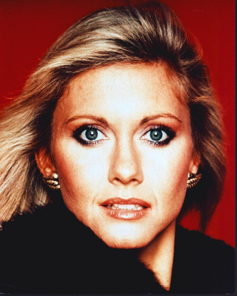 Olivia Newton-John Close Up Photo Print with Red Background - 8x10