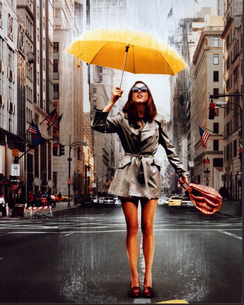 Jennifer Aniston under yellow umbrella photo print