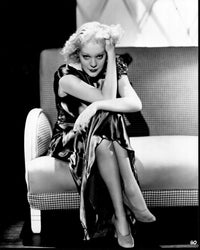 Alice Faye black and white photo print in silk gown on couch