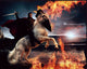 David Beckham horseback photo print with flames background.