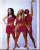 Destiny's Child Barefoot in Pink Fringe Outfits Photo Print showcasing iconic fashion.