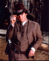 Andrew Kavovit in brown suit photo print on the set of The Magnificent Seven.