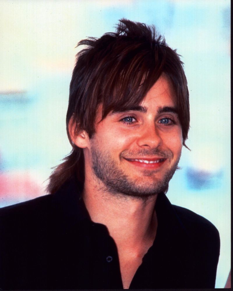 Jared Leto smiling in black top photo print