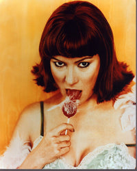Jennifer Tilly Photo Print in Feathers with Yellow Background