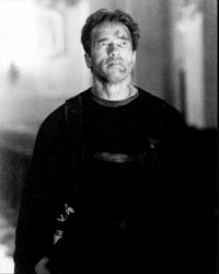 Arnold Schwarzenegger in End of Days black and white photo print.