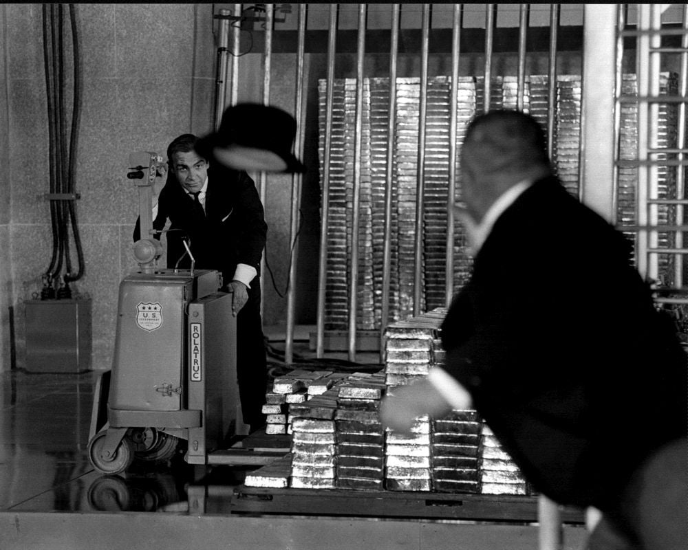 Sean Connery and Harold Sakata in Goldfinger black and white photo print