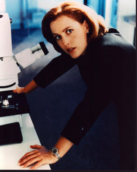 Gillian Anderson photo print with microscope, 8x10 size.