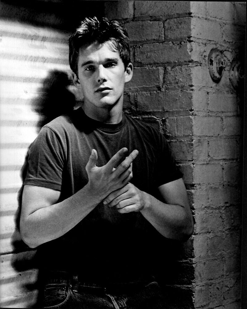 Ethan Hawke Leaning on Brick Wall Black and White Photo Print