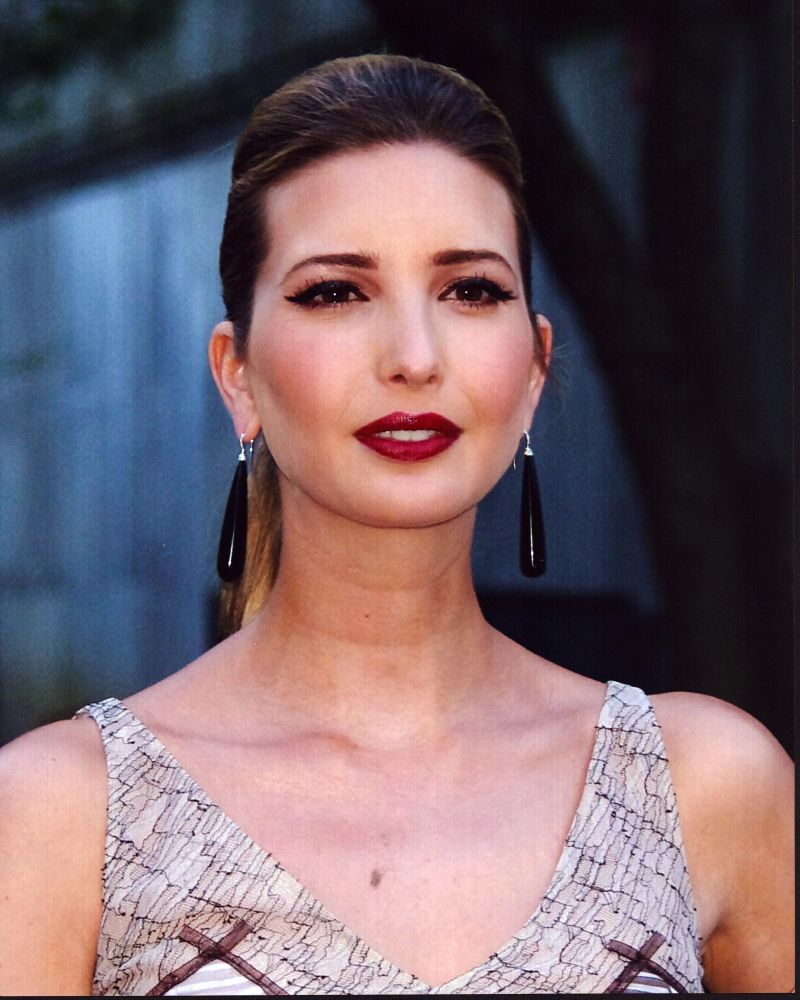 Ivanka Trump photo print with black earrings showcasing elegance and style.