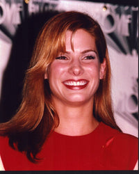Sandra Bullock smiling in a red top photo print
