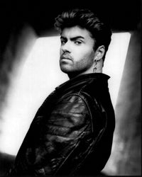 George Michael Black and White Photo Print - Looking Over Shoulder in Leather Jacket (8x10)