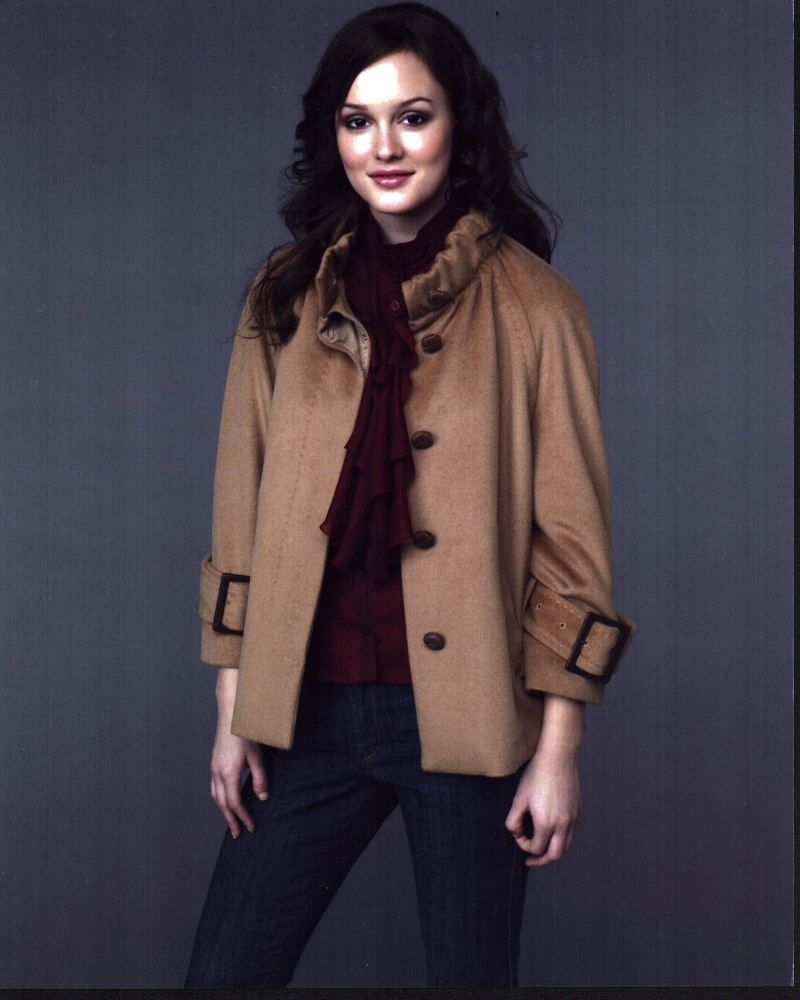 Leighton Meester photo print in brown coat and jeans, available in multiple sizes.