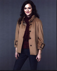 Leighton Meester photo print in brown coat and jeans, available in multiple sizes.