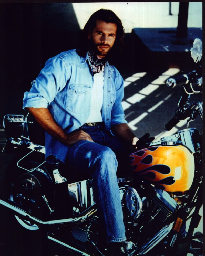 Lorenzo Lamas On Motorcycle With Flames Photo Print