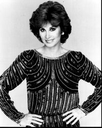 Stefanie Powers black and white photo print in beaded dress.
