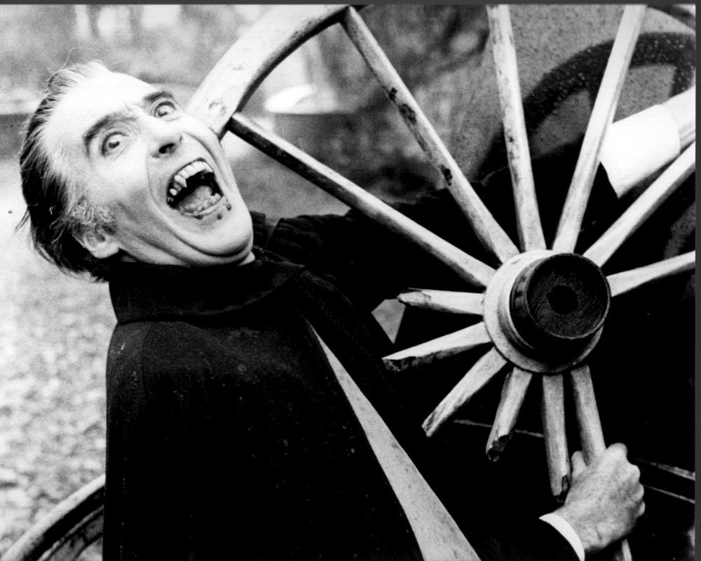 Black and white photo print of Christopher Lee as Dracula in A.D. 1972.