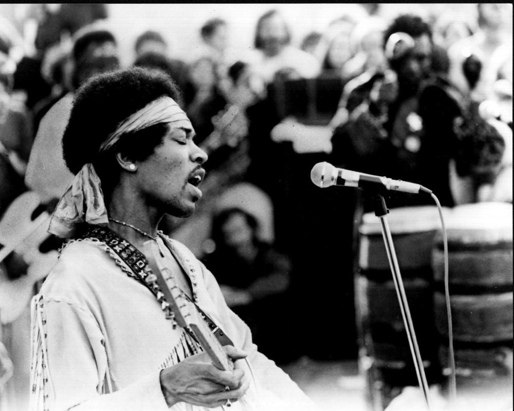 Jimi Hendrix Black and White Photo Print – Singing On Stage