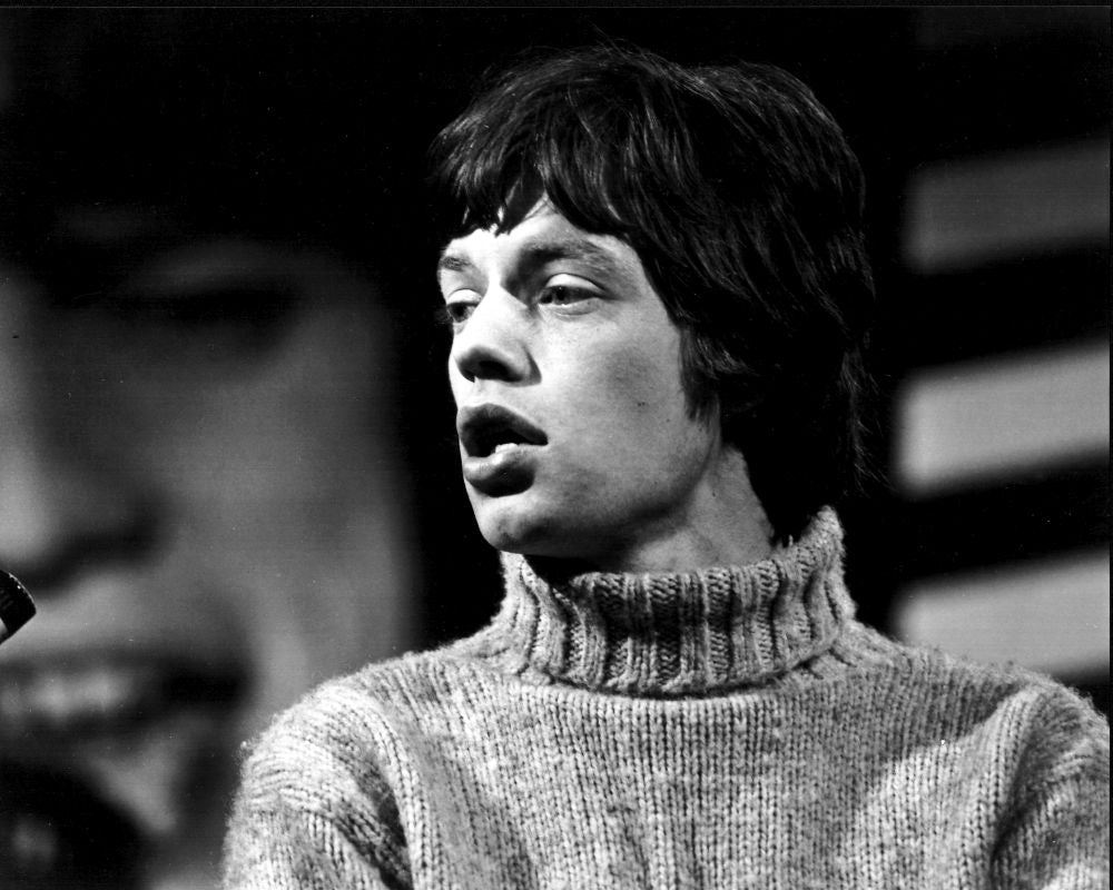Mick Jagger black and white photo print wearing a turtleneck sweater