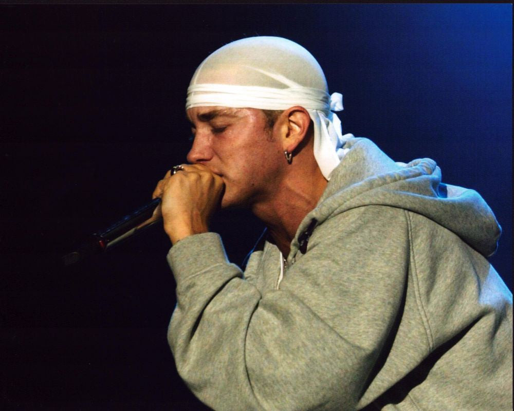 Eminem On Stage Photo Print in Gray Sweatshirt - 8x10