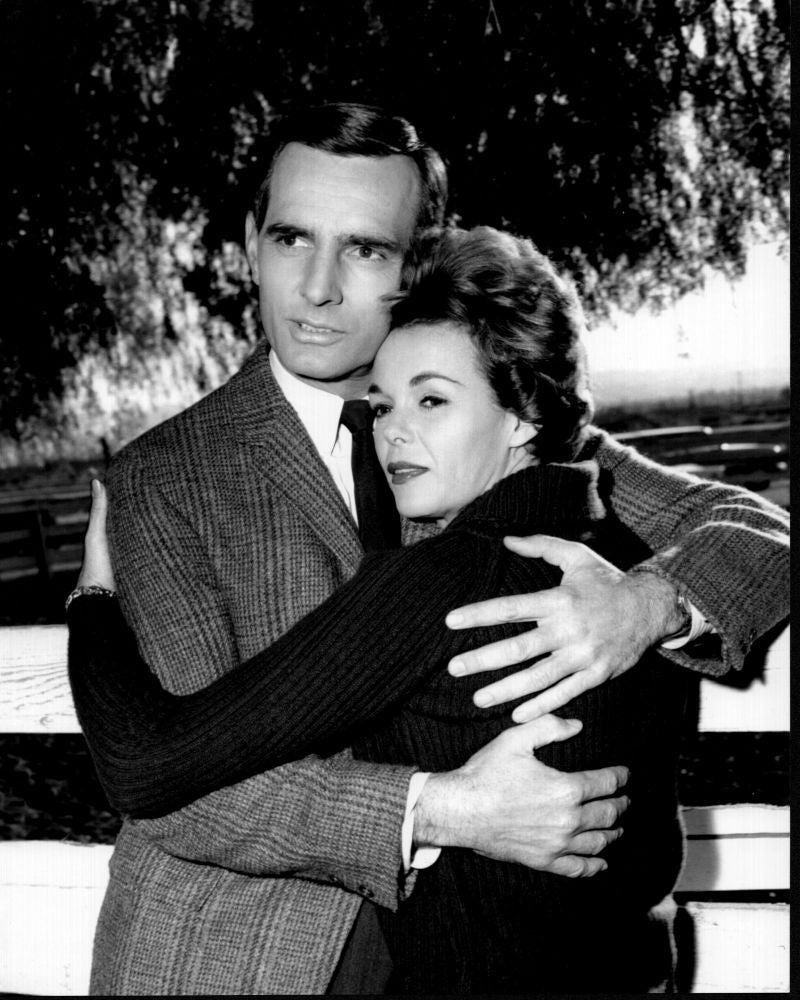 Dennis Weaver and Nancy Gates hugging in Kentucky Jones black and white photo print