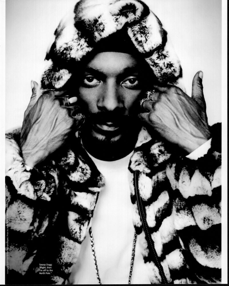 Snoop Dogg Black and White Photo Print in Hooded Fur Jacket (8x10)