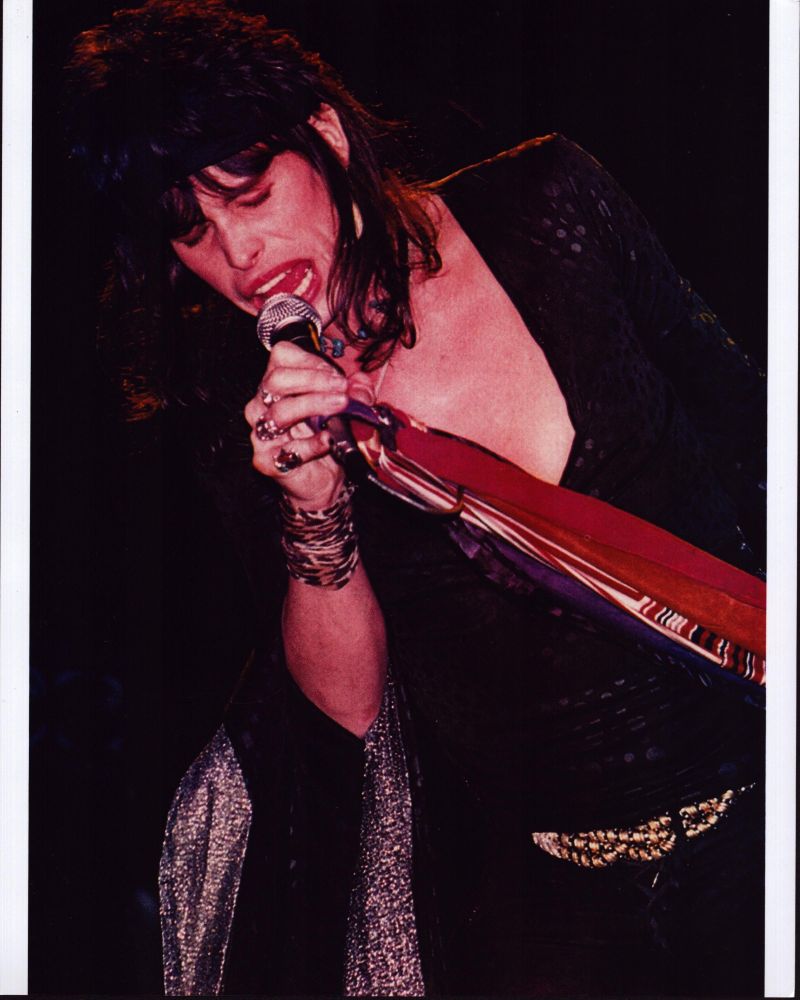 Steven Tyler Singing in Black and Sheer Top Photo Print