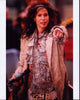 Steven Tyler pointing in a tan jacket with paisley ruffle top photo print.