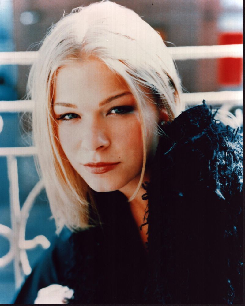 LeAnn Rimes photo print in black fuzzy sweater, perfect for music lovers.
