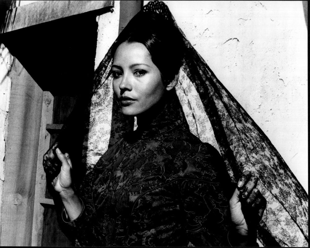 Barbara Carrera in Lace Outfit and Veil - The Master Gunfighter Black and White Photo Print.