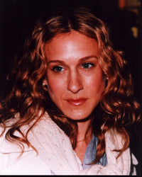 Close-up photo print of Sarah Jessica Parker wearing a white sweater.