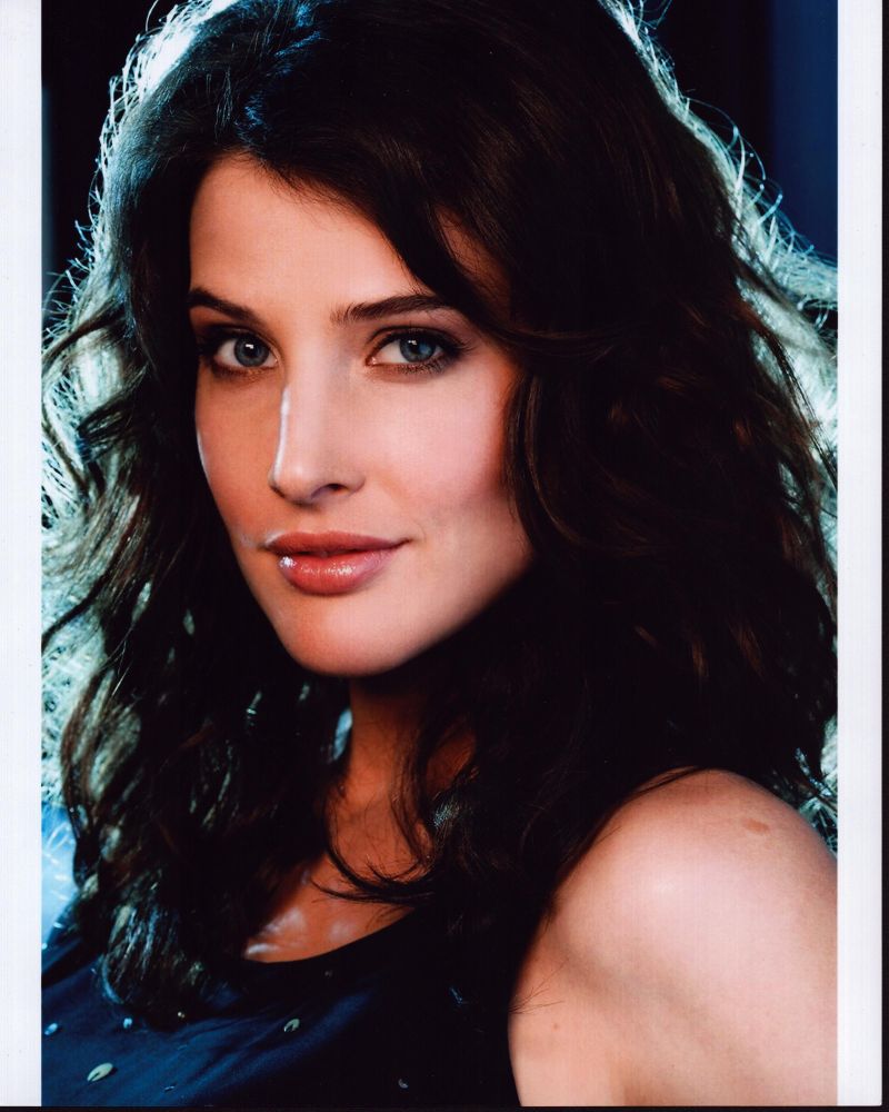 Cobie Smulders headshot photo print in a black top, available in multiple sizes.