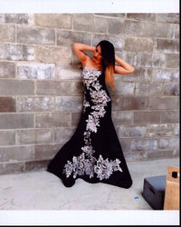 Dinah Jane in a black and white flower dress photo print