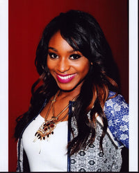Normani photo print in white top and gold necklace