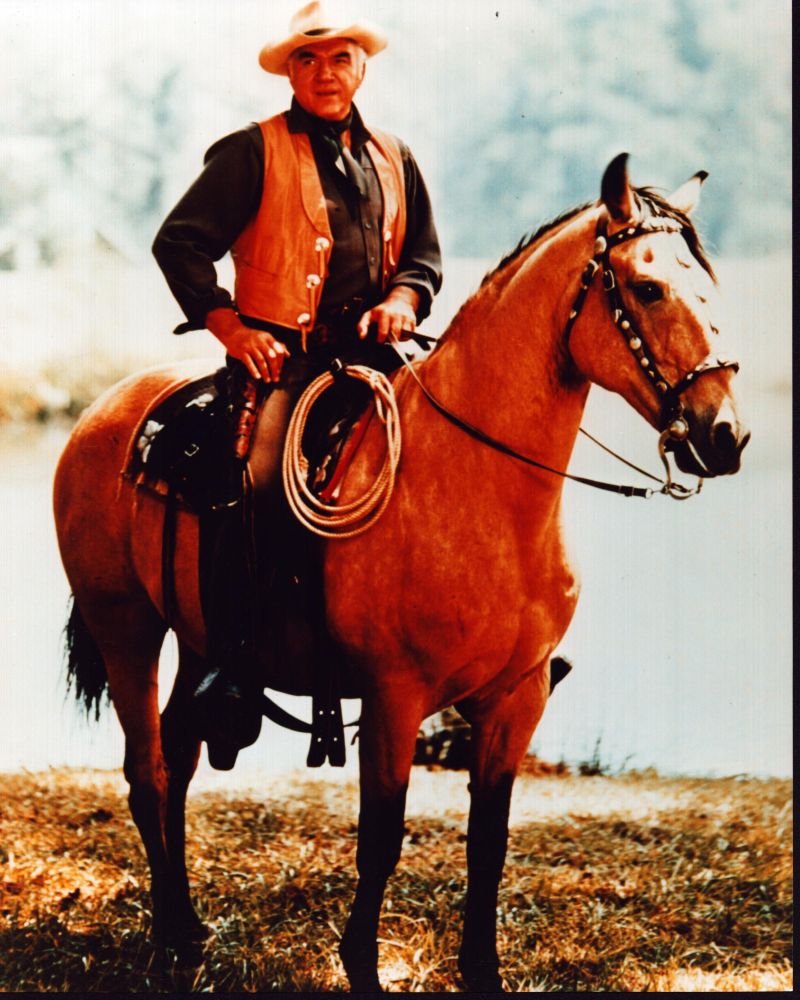 Lorne Greene on horse in Bonanza photo print, classic TV memorabilia.