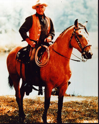 Lorne Greene on horse in Bonanza photo print, classic TV memorabilia.