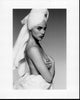 Suki Waterhouse black and white photo print featuring elegant pose in towels.
