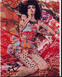 Meghan Collison photo print featuring colorful dress and tattoos.