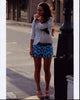 Madison Wolfe On Sidewalk Photo Print in Blue and White Shorts
