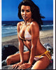 Eva Longoria Relaxing on Rock in Yellow Bikini Photo Print
